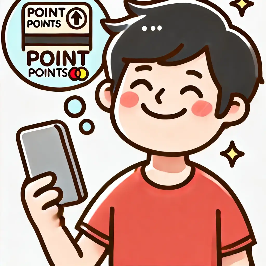 카드포인트 통합조회 서비스 덕분에 핸드폰을 보며 웃는 일러스트