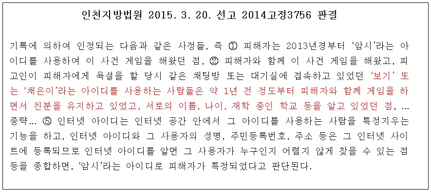 사이버 모욕죄 특정성 인정 판례