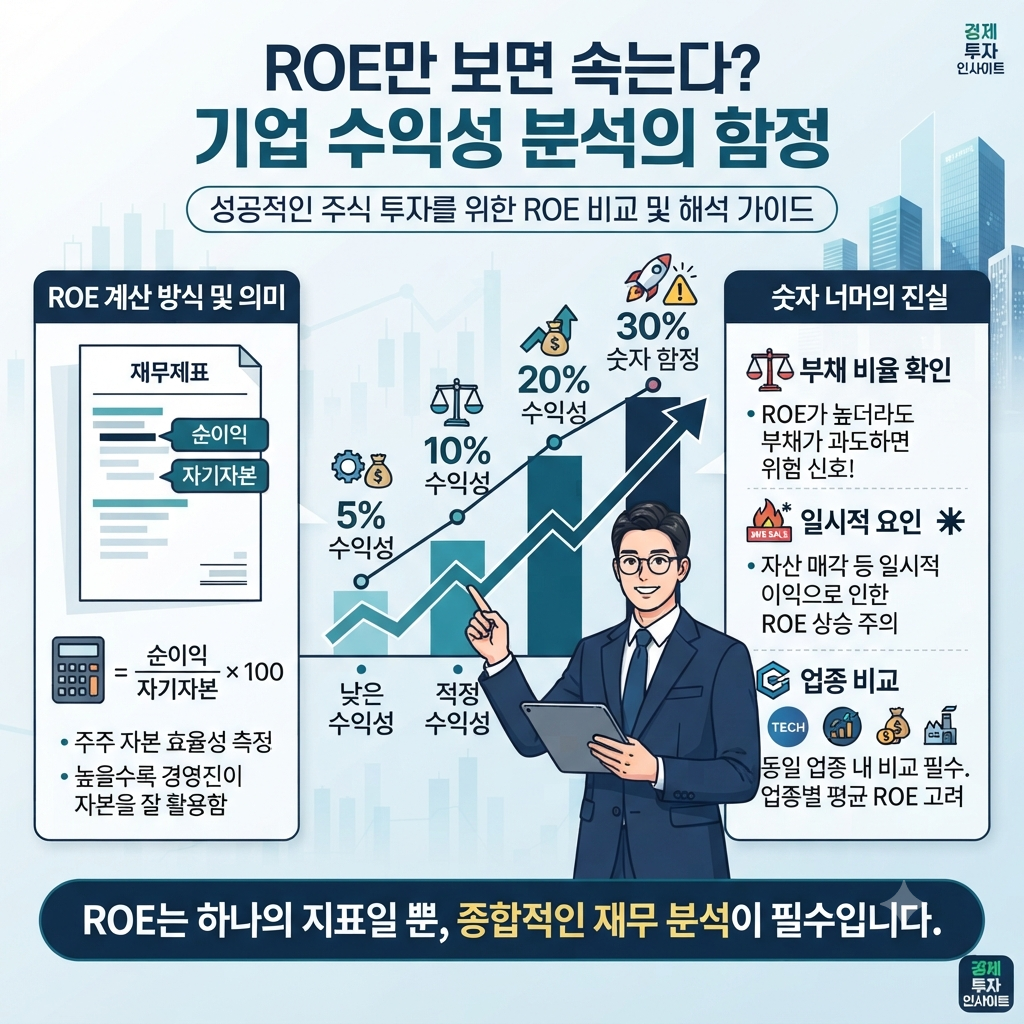 ROE 몇 퍼센트가 좋은지 판단하는 기업 수익성 분석 인포그래픽