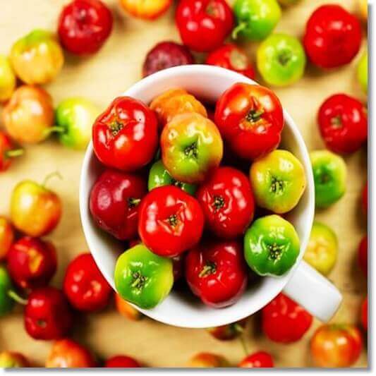 컵에 담긴 신선한 아세로라