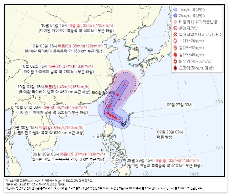 18호 태풍 끄라톤 세부 예상경로