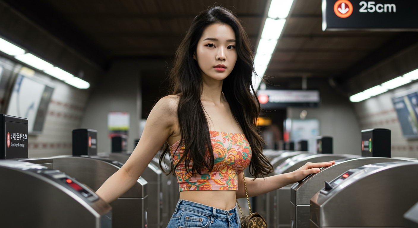 전철 태그중인 여성