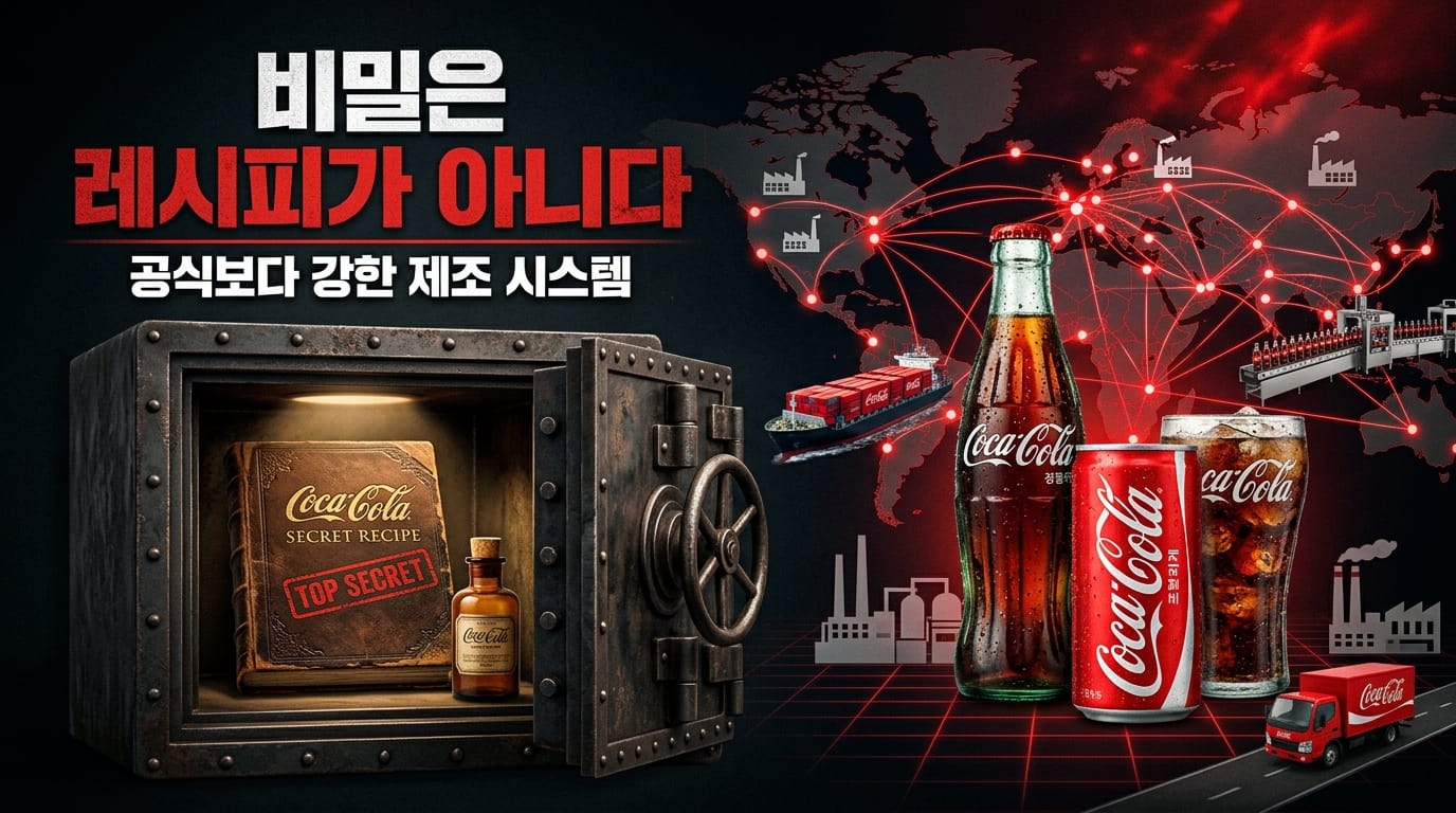 코카콜라 비밀 레시피와 제조 시스템을 설명하는 이미지