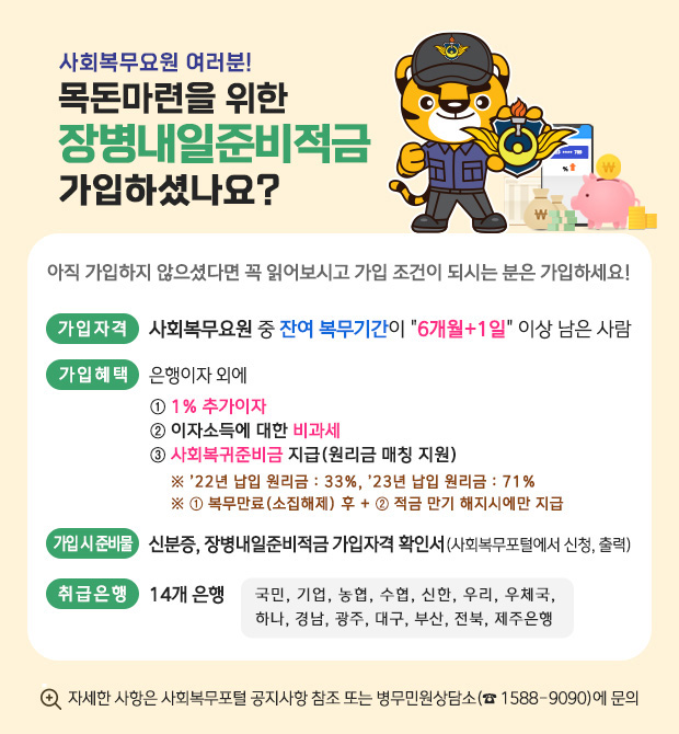 사회복무요원 장병내일준비적금 안내 포스터