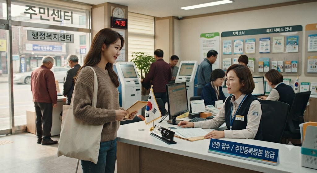 주민센터에서 사업단 안내 받는 모습