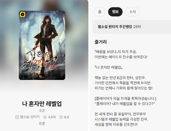 나 혼자만 레벨업 애니 원작 웹소설