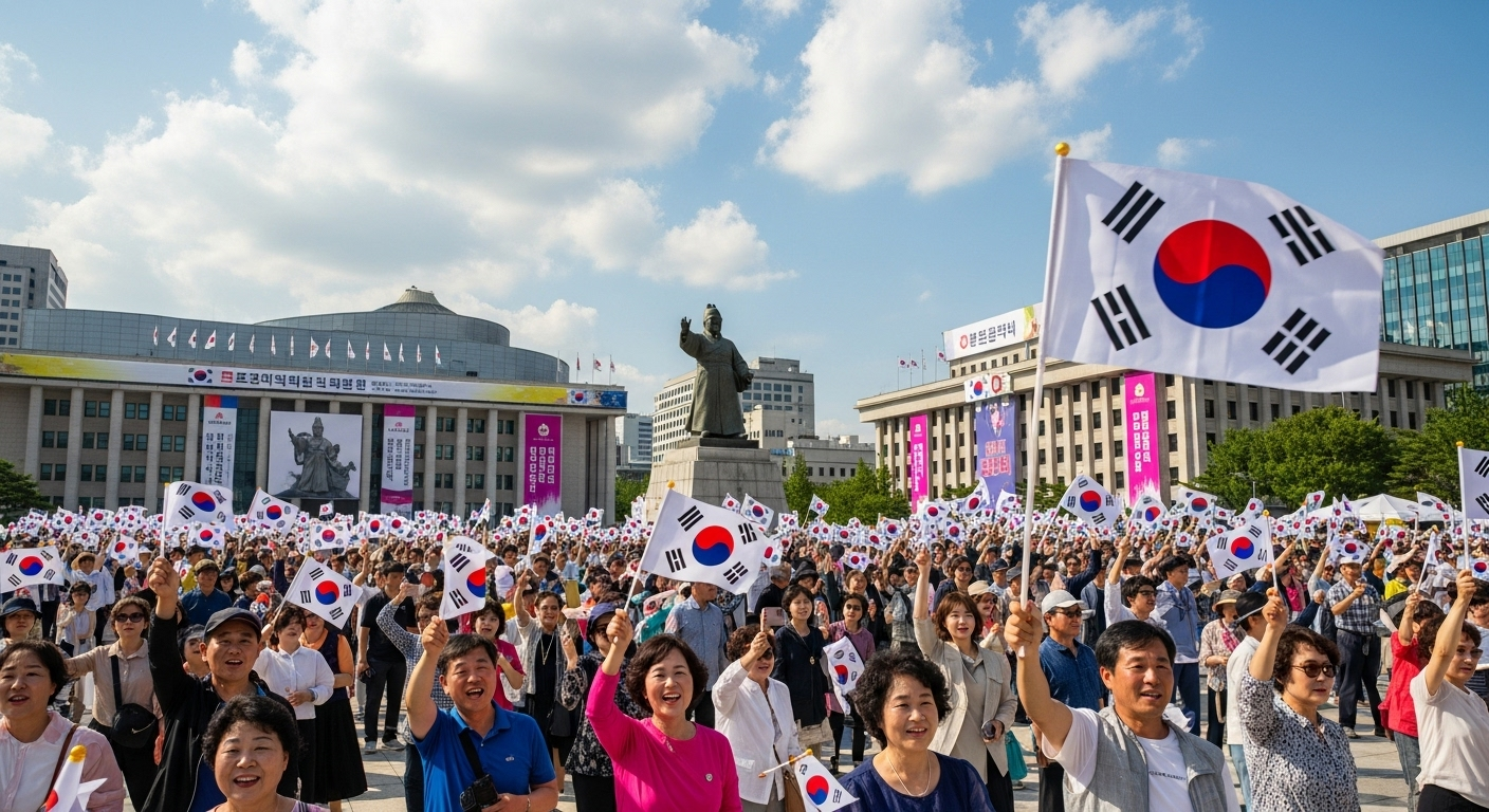 광복절 기념 행사의 활기찬 분위기를 시각화