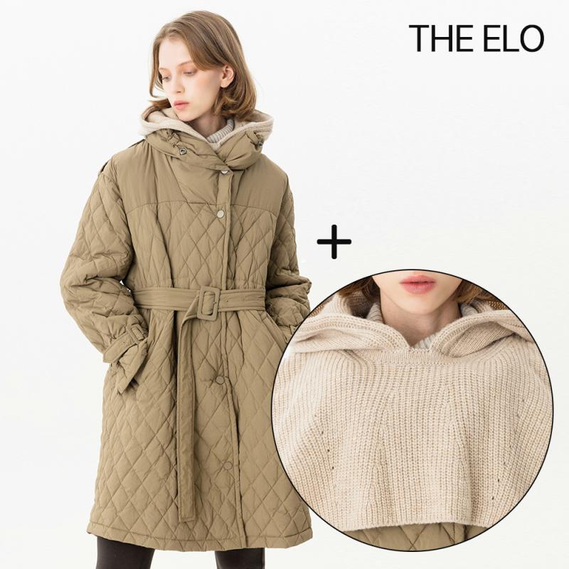 여성 누빔 퀄팅 덕다운 패딩 경량 롱 벨트 벨티드