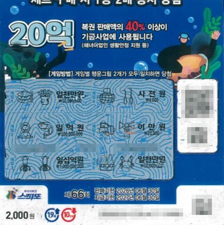 스피또2000 66회 1등 담첨복권