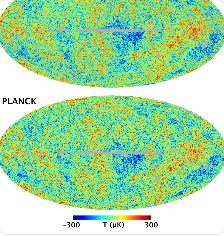 초기 우주의 밀도 차이를 보여주는 우주배경복사 이미지