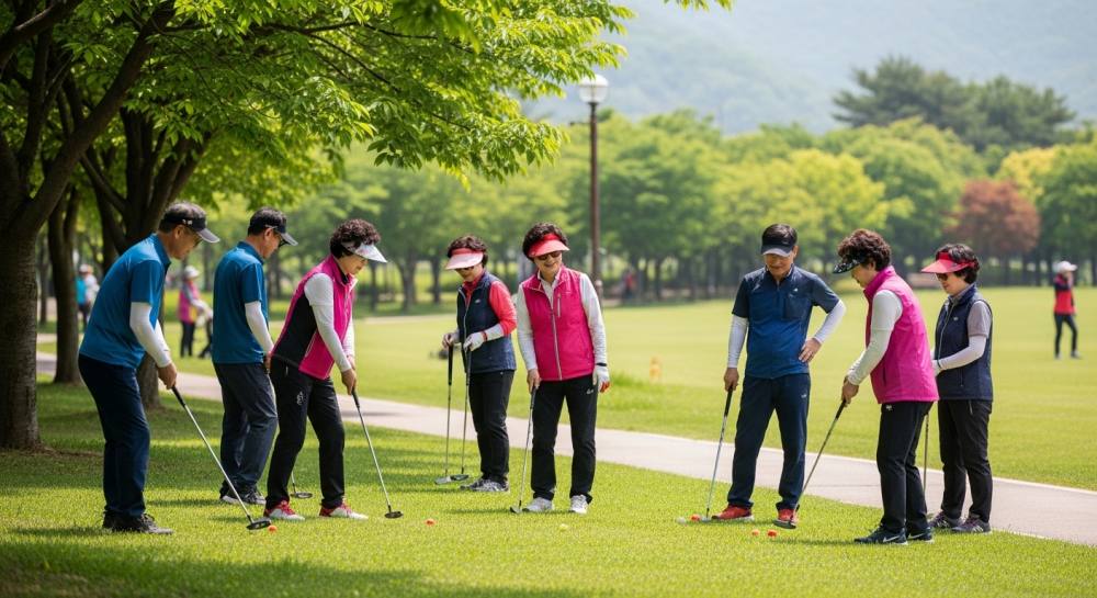 파크골프 모여서 하는 사진