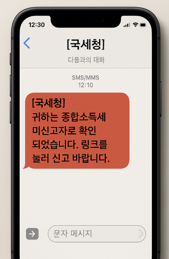 국세청 보이스피싱 문자 예시