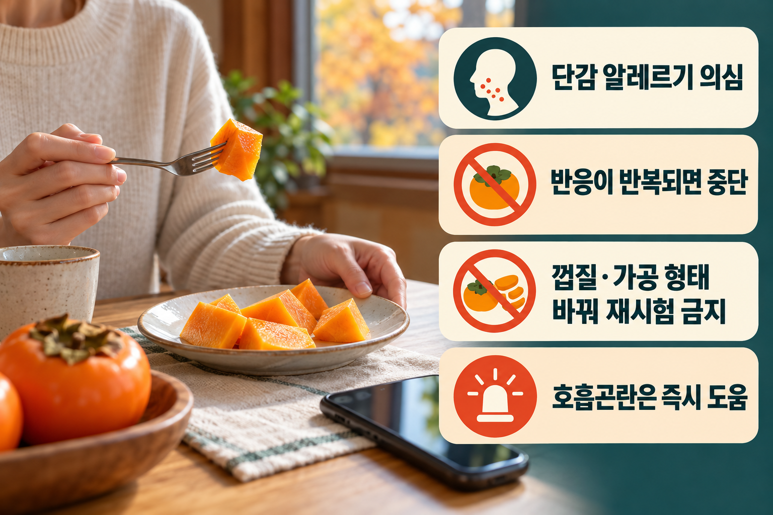 단감 &middot; 입안 가려움&middot;부음이 반복되면 단감도 멈추세요 실사 인포그래픽