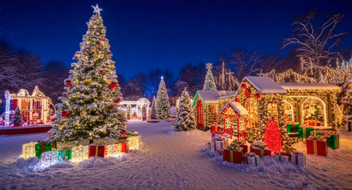 트리 장식 불빛 눈