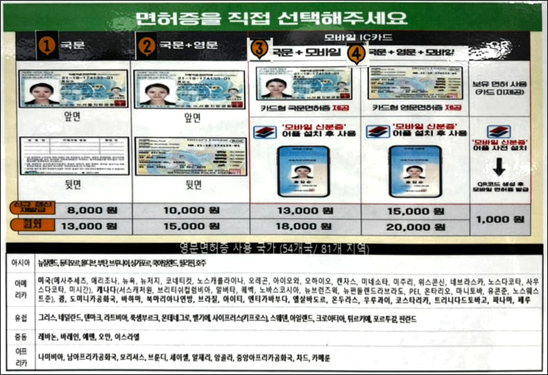 면허증 신청 시 옵션