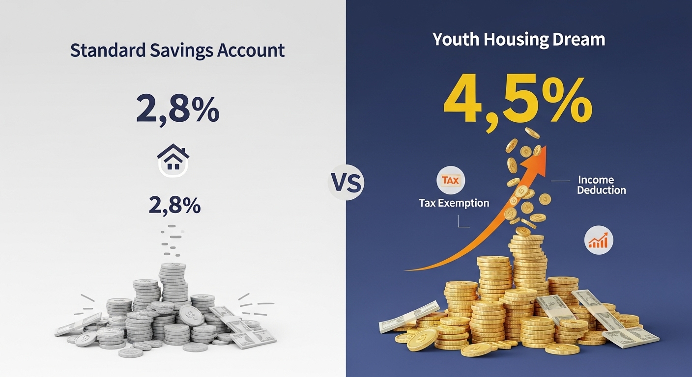 청년 주택드림 청약통장의 연 4.5% 고금리 혜택 및 비과세, 소득공제 비교 차트