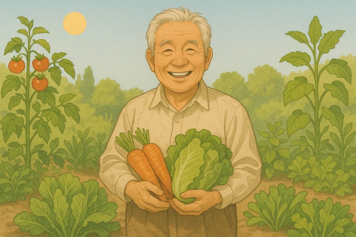 텃밭에서 미소짓는 할아버지
