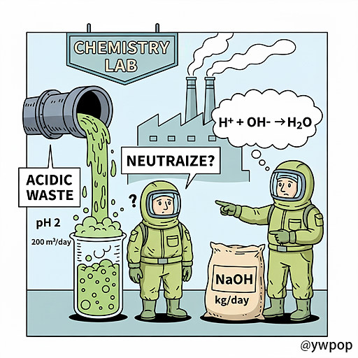 pH 2 산성 폐수를 NaOH로 중화 처리