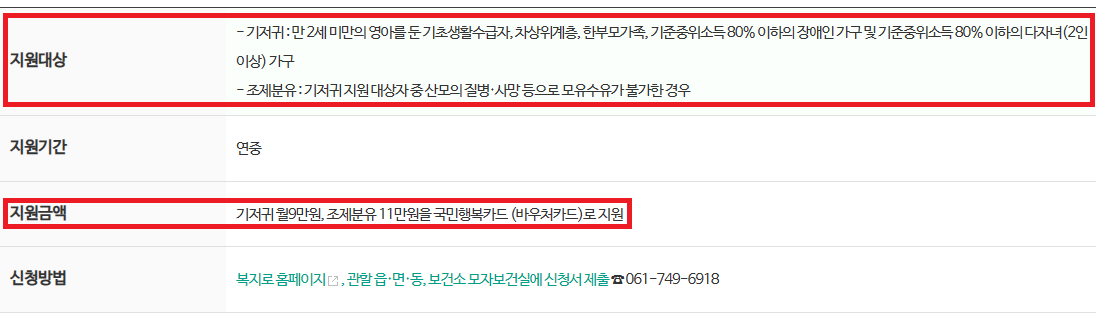 저소득층 기저귀 / 조제분유 지원