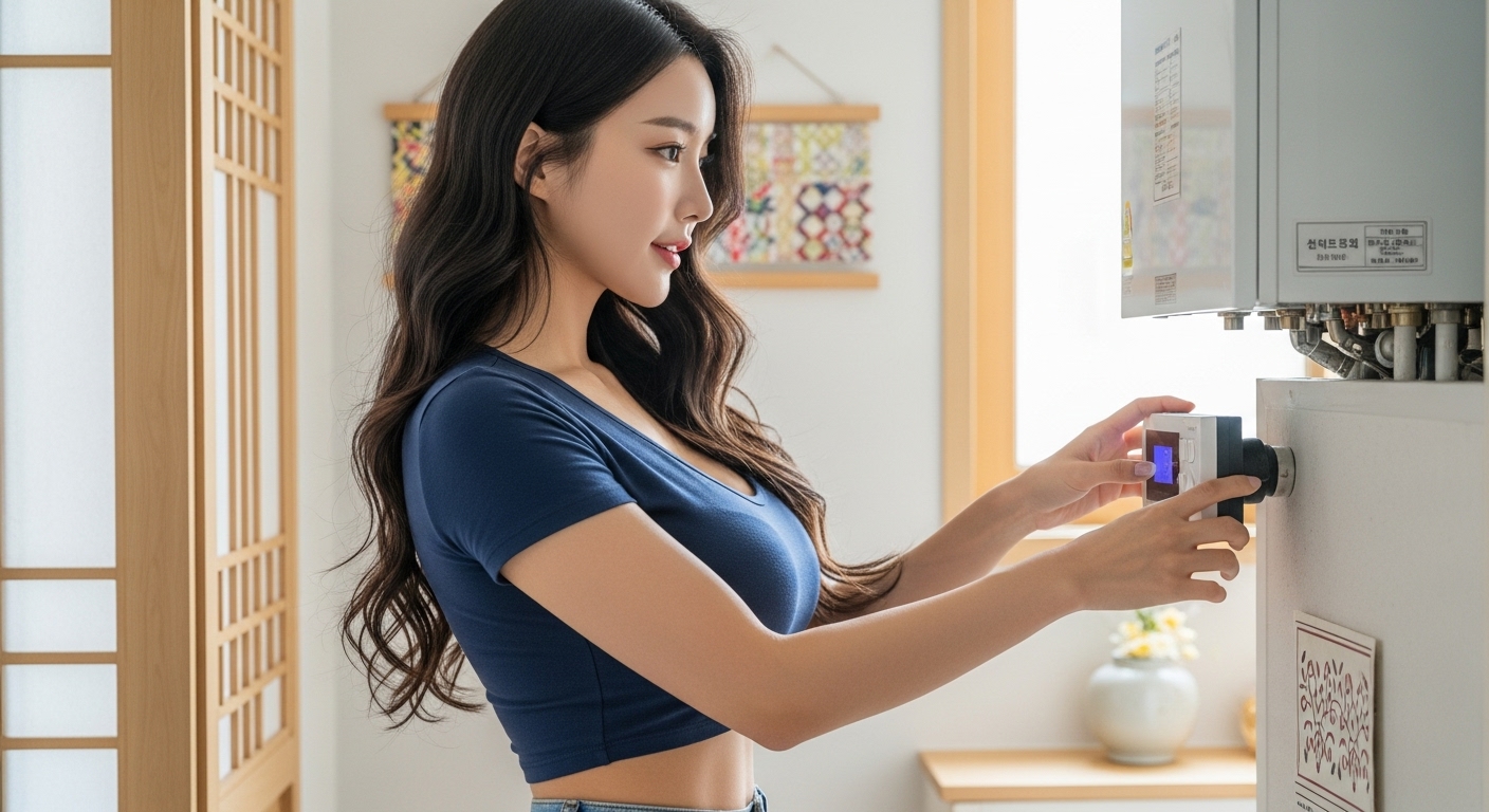 보일러를 조작하는 여성