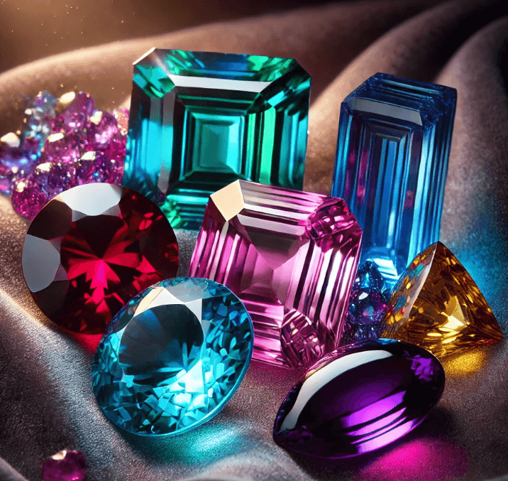 파라이바, 탄자나이트, 스피넬, 가넷, 토파즈 보석 이미지