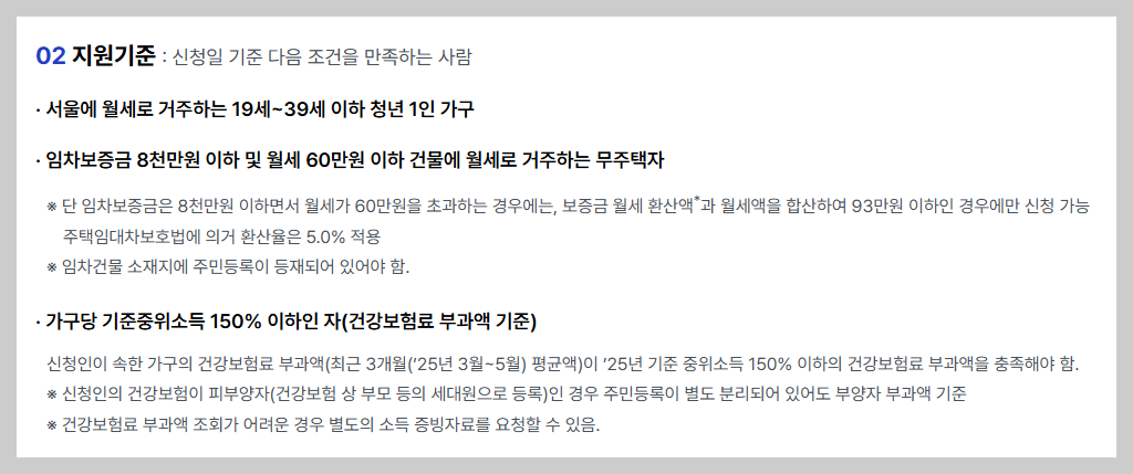 서울시 청년월세지원금 신청방법, 신청자격, 신청일정