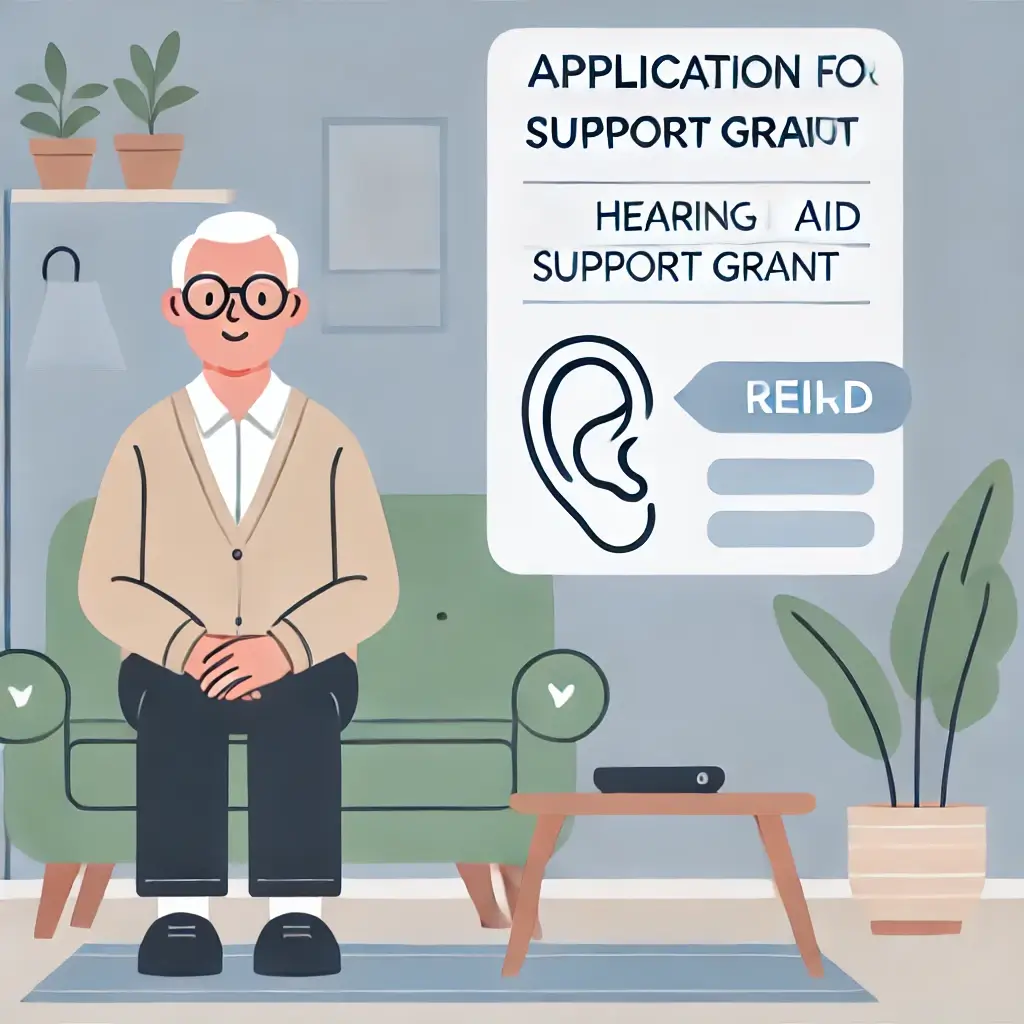 보청기 지원금 신청 절차를 설명하는 할아버지의 일러스트