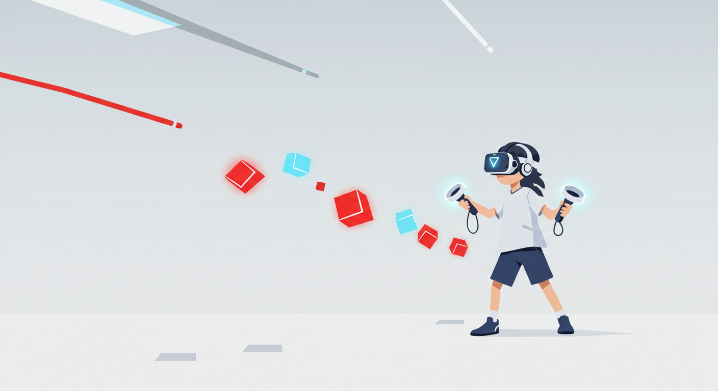 VR 리듬 게임을 하는 사람의 모습