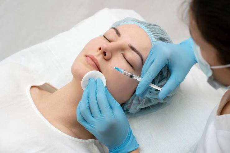 피부시술을 받고 있는 여자