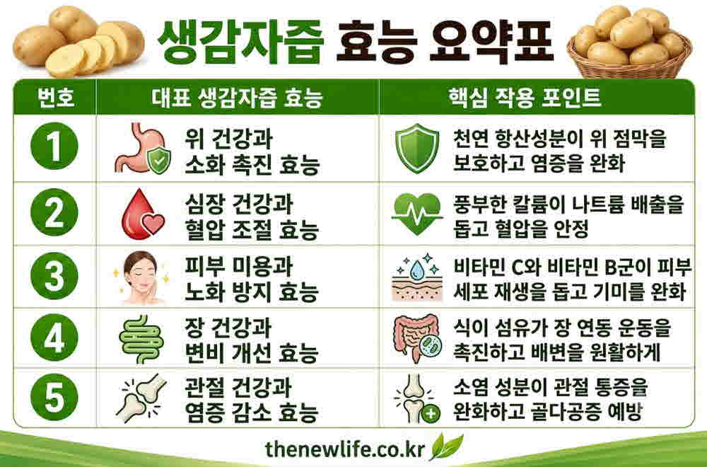 생감자즙 효능 요약표