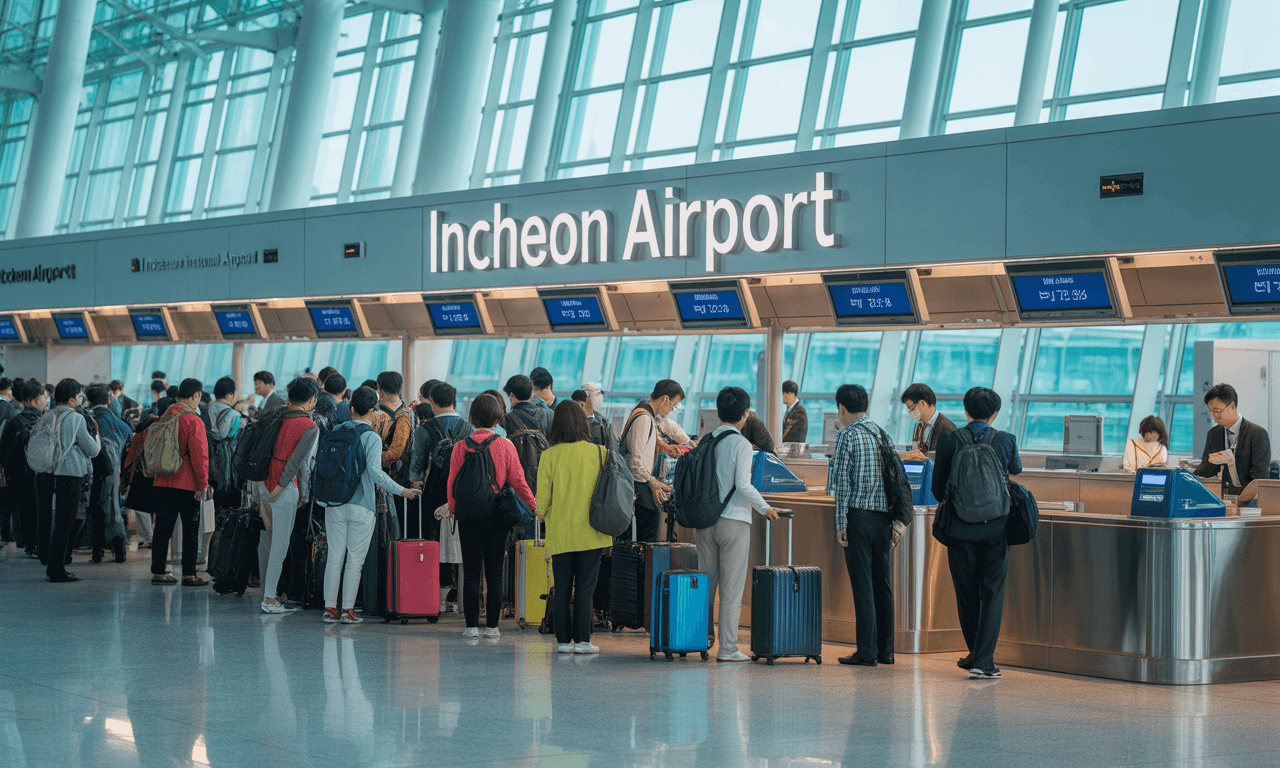 단체여행-출국-절차-공항에서-단체여행객들이-체크인하는-모습