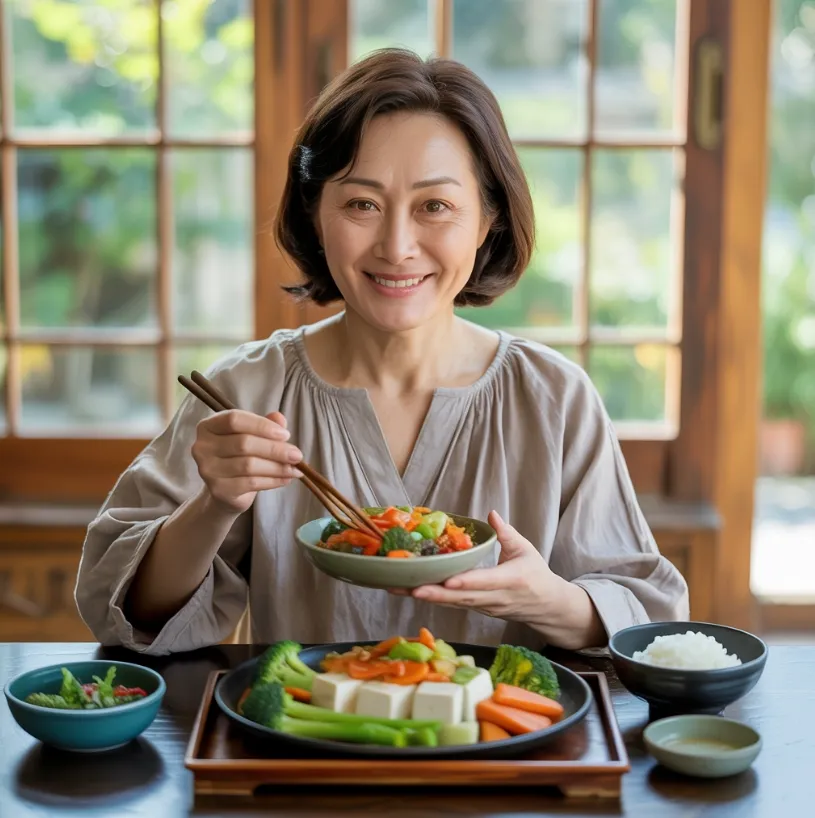 통풍 치료에 좋은 식단으로 식사하고 있는 사람