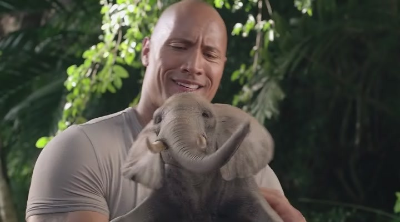 드웨인존슨이 미니 코끼리를 안고있다.