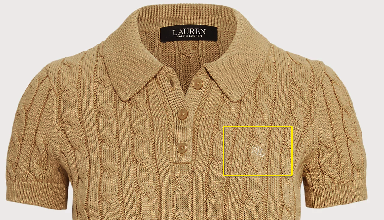 케이블 니트 코튼 폴로 스웨터 중 버치 텐 색상 가슴팍 로고 색상 표시
