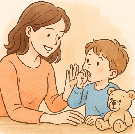 손가락 빠는 습관을 교정하는 엄마와 아이의 따뜻한 순간