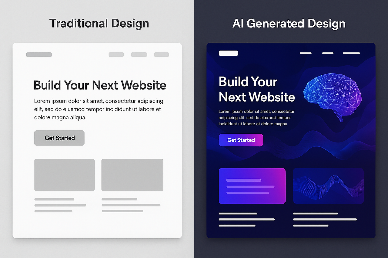 전통적인 UI 디자인 방식과 AI 생성 디자인의 비교