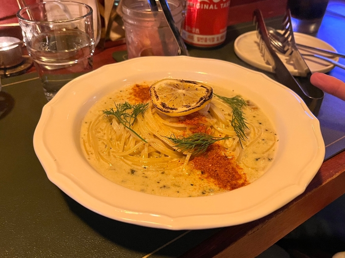 차츰의 게 내장 크림 파스타 모습