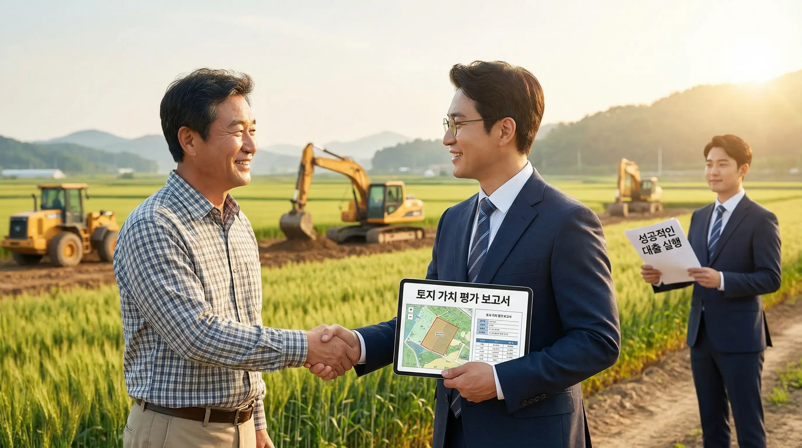 전문 감정평가사와 상담하여 내 토지의 가치를 제대로 평가받고 대출을 실행하는 긍정적인 모습