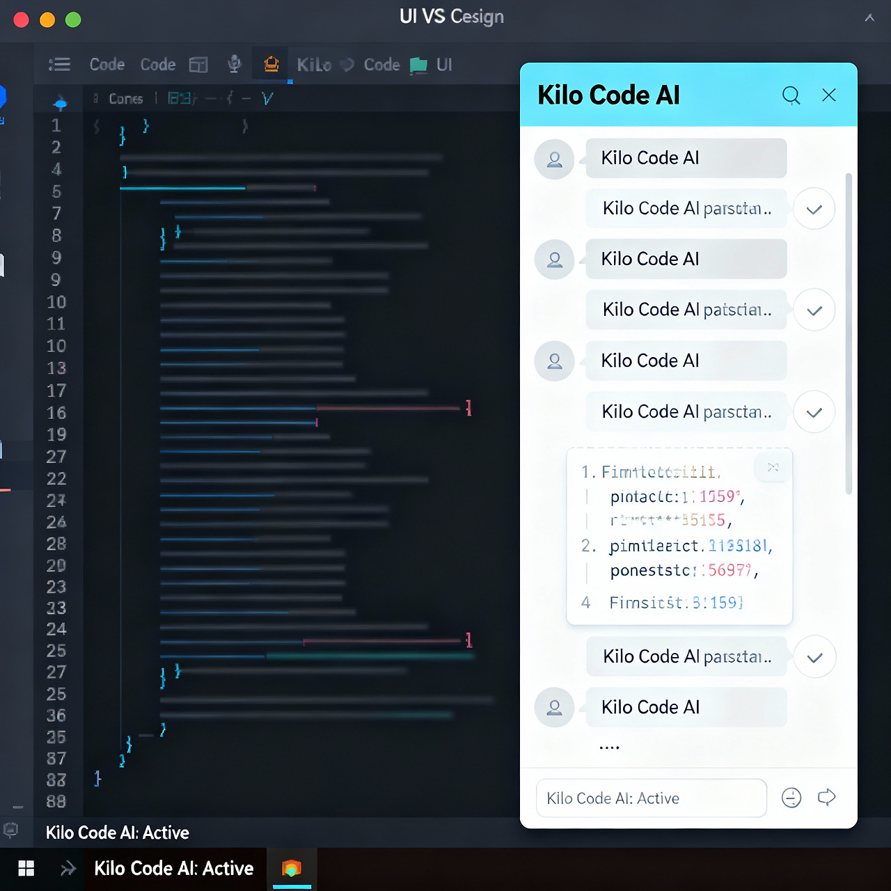 Kilo Code AI 코딩 어시스턴트의 VS Code 인터페이스