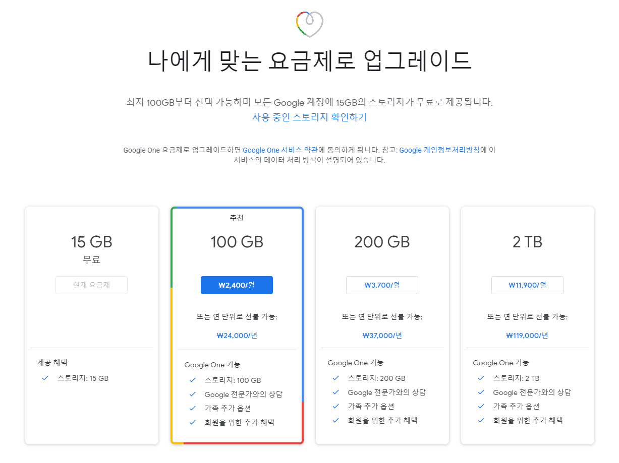 저장용량과 요금제