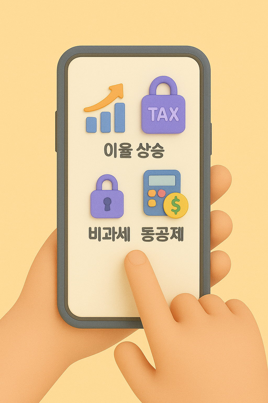 스마트폰 화면에 우대 이율, 비과세, 소득공제 아이콘이 세 가지 포인트로 나열된 3D 일러스트. 주요 혜택을 요약해서 보여주는 장면.
