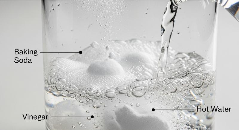 뜨거운 물을 김치통의 70~80% 정도 채운 후