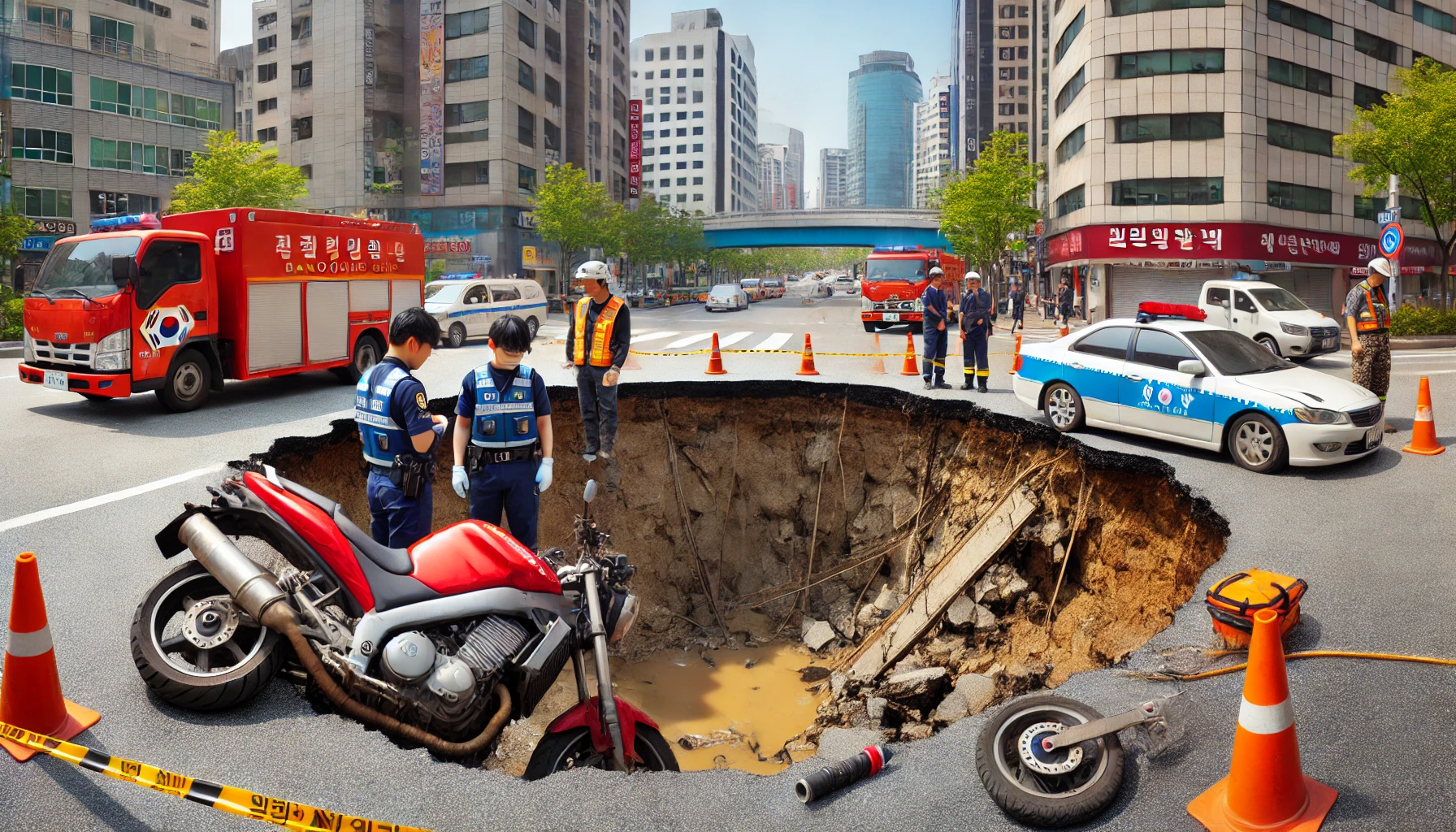 강동구 싱크홀 사고로 오토바이 운전자 사망
