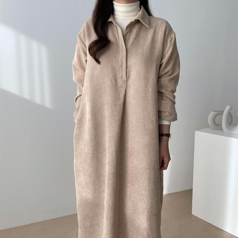 봄 원피스 코듀로이 골덴 카라 셔츠 롱 원피스 빅사이즈