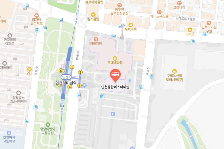 인천종합터미널 위치-지도
