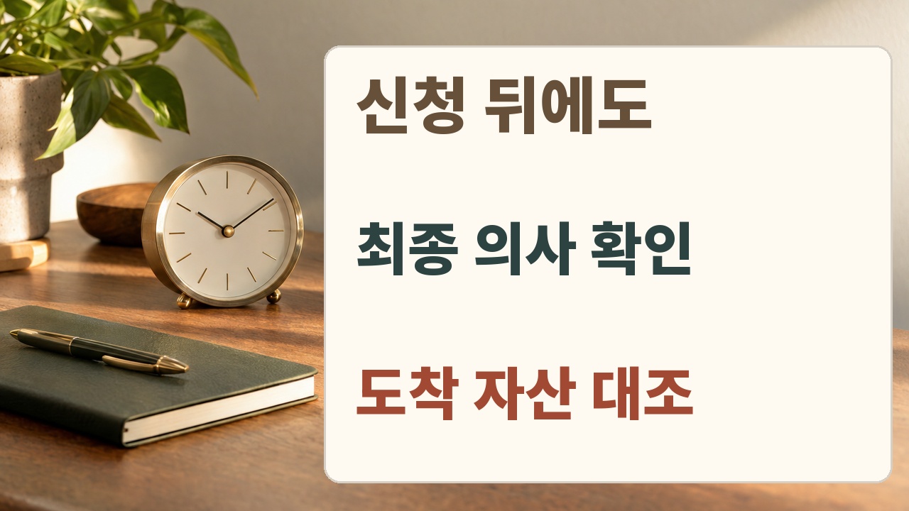 신청 후 최종의사 확인과 도착 자산 대조가 필요하다는 행동 안내