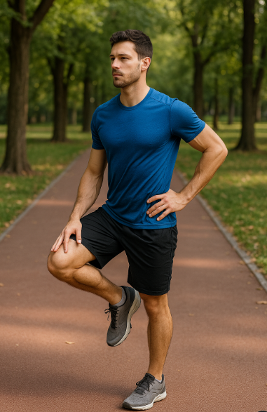 러닝 전 워밍업 중인 남자 이미지