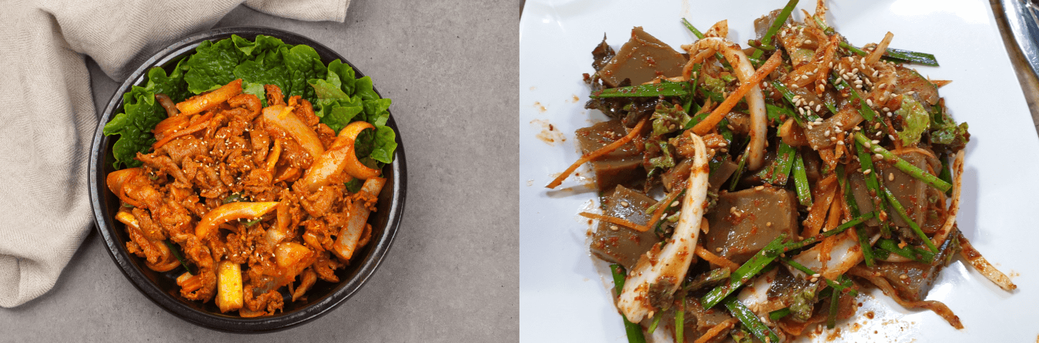 제육볶음과 도토리묵무침 사진