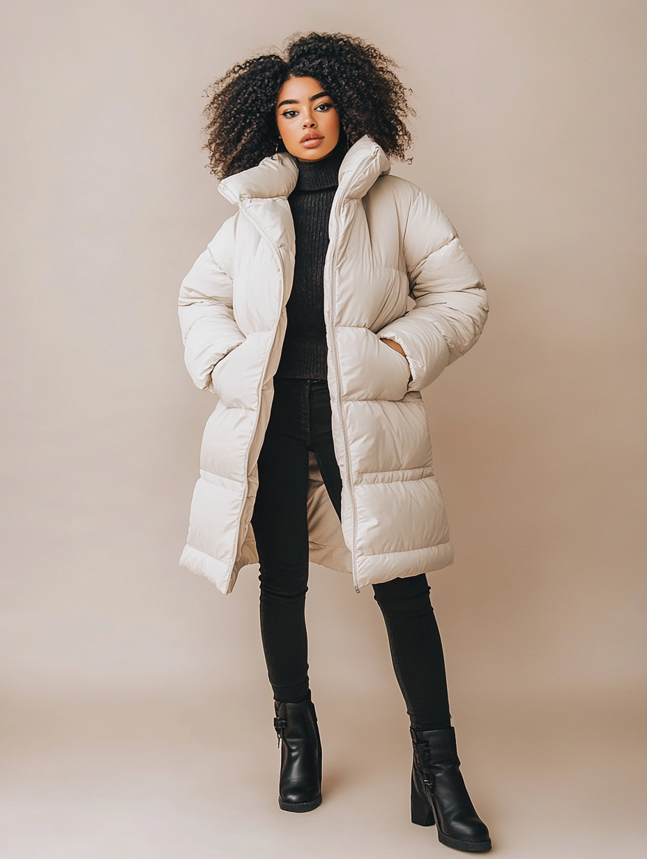 출근룩에 활용하는 롱패딩 스타일