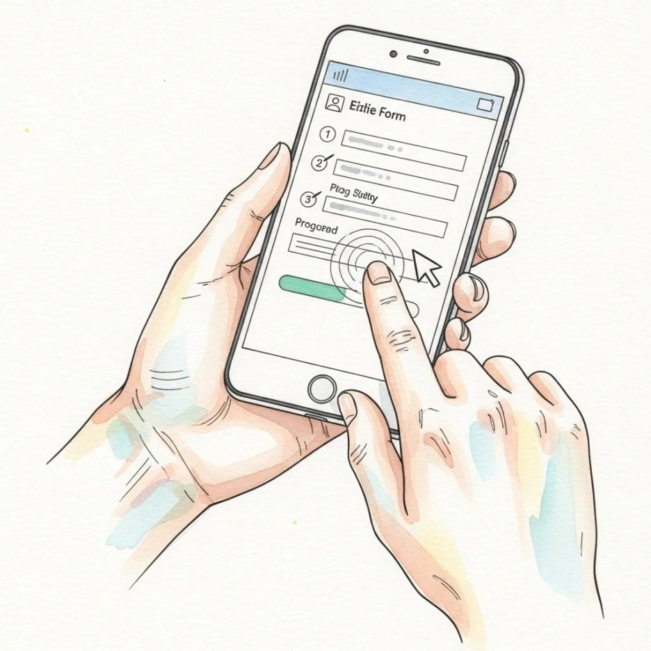 스마트폰으로 온라인 서류를 차근차근 작성하는 손